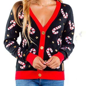 NWT Ugly Christmas Cardigan Sequin Candy Cane